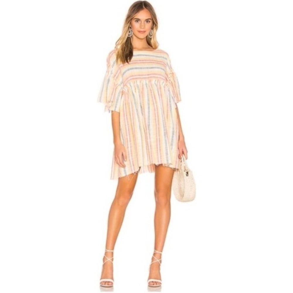 Free People Summer Nights Striped Babydoll Dress Top Ruffle Raw Hem XS NWOT